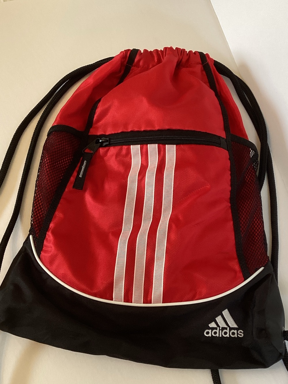 adidas Red and Black Drawstring Backpack with White Triple Stripes NWOT - Picture 2 of 3